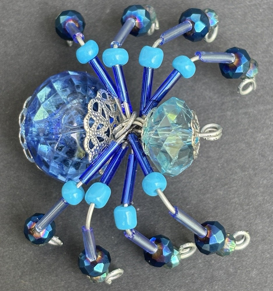 Small Blue Beaded Spider Arachnid Decor