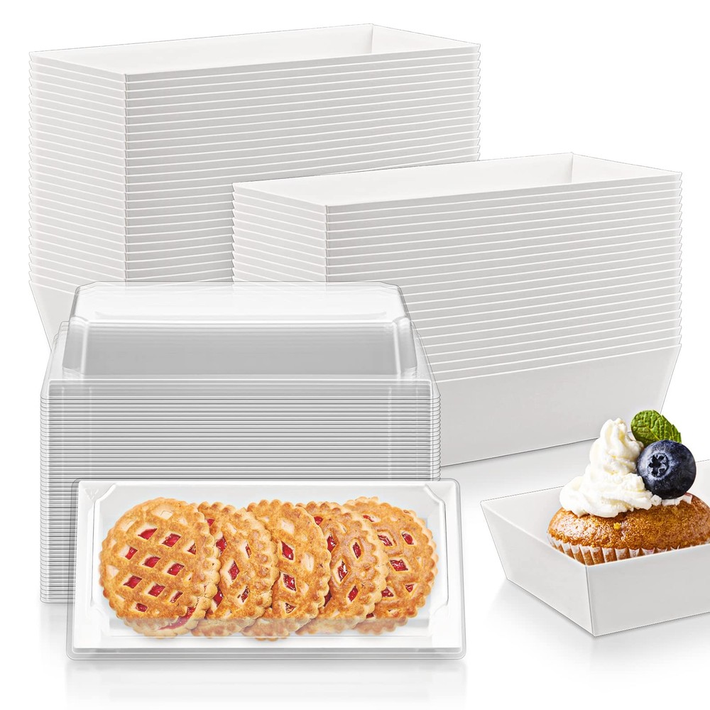 50 Pack Charcuterie Boxes with Clear Lids 4.7 Inch Small White Rectangular