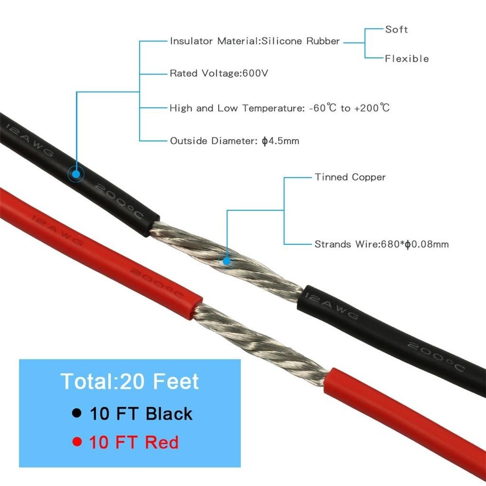 12 silicone wire red 10ft and black 10ft,