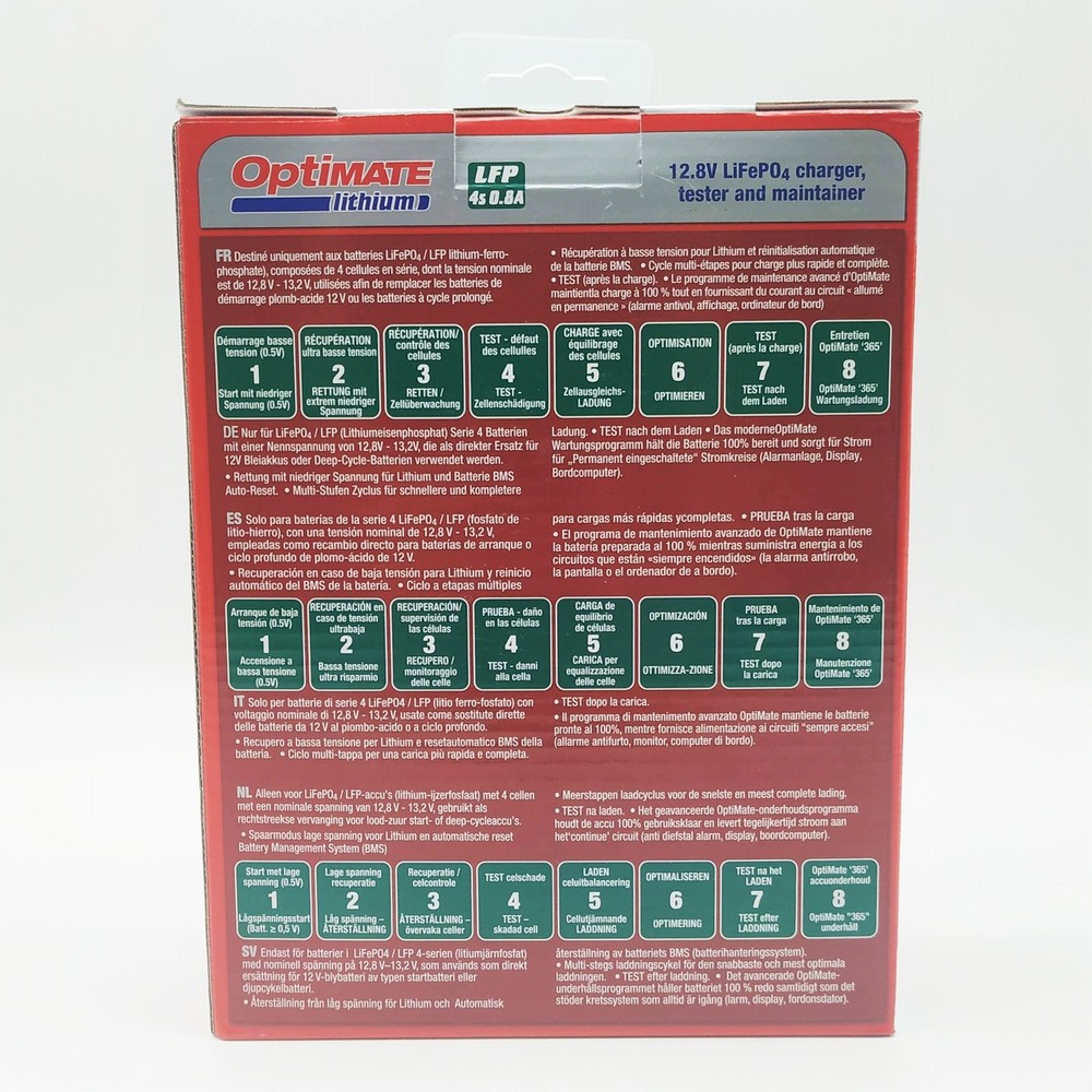 Charger Maintainer Motorcycle 0.8a Battery Lithium TECMATE tm470 Optimate 4s