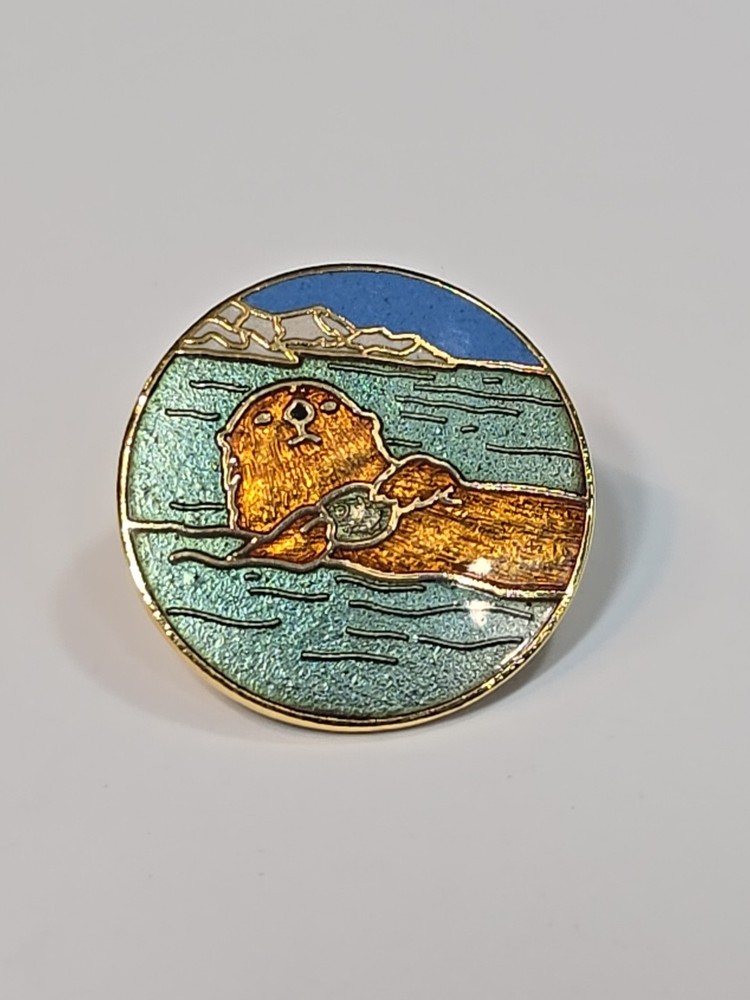 Sea Otter Lapel Pin Multi-Color Cloisonne