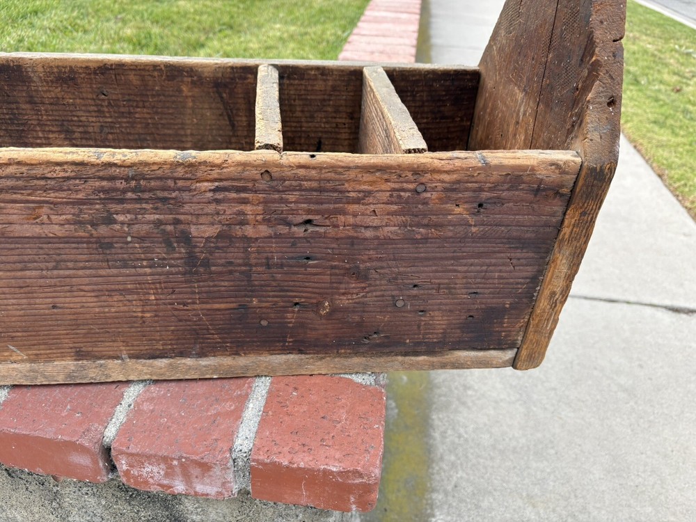 Vintage Handmade Wood Tool Caddy Tool Box Rustic Tray Extra Long.
