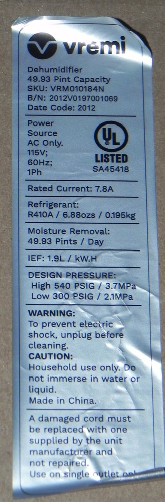VREMI Dehumidifier Parts: Main Control & Board