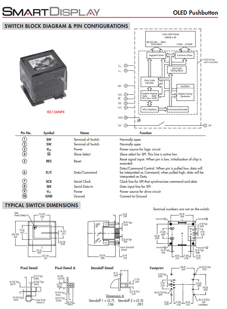 NKK Switch ISC15ANP4 OLED Push Button