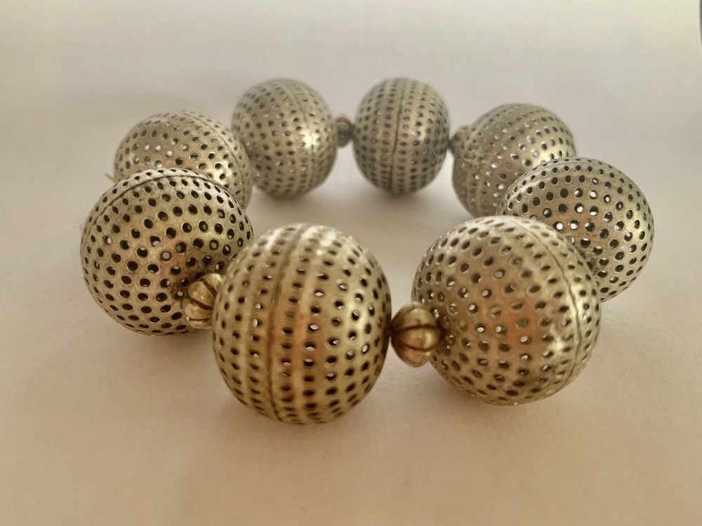 Silver BoHo Chunky Bead Bracelet Vintage Handmade