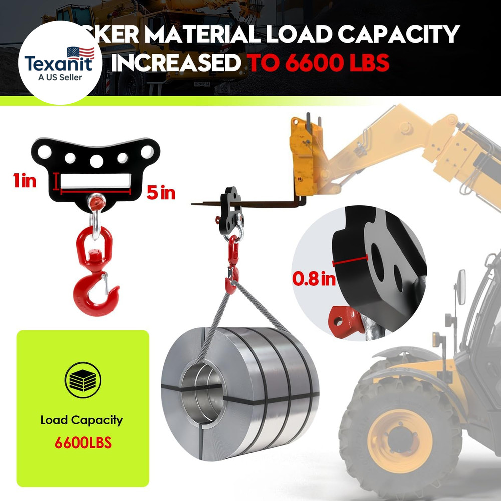 Forklift Lifting Hook, Fork Lifting Attachment, Load 6600 Lbs, Forklift Lifting