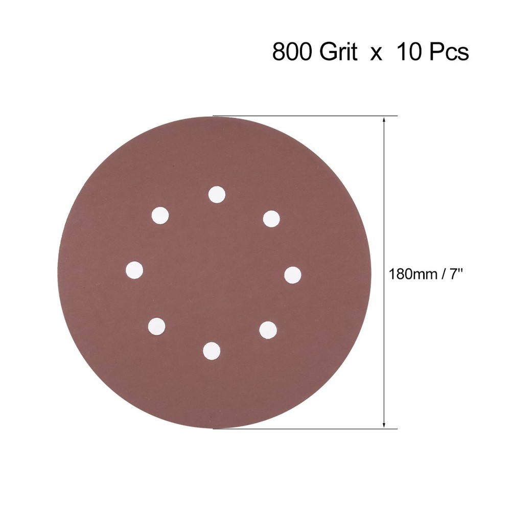 10Pcs 7" 8 Hole Hook and Loop Sanding Disc 800 Grit Flocking Random Orbital