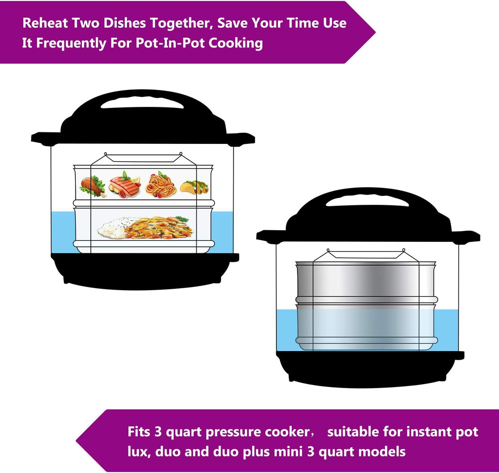3 Quart Stackable Steamer Insert Pans - Accessories for Instant Pot Mini 3 Qt -
