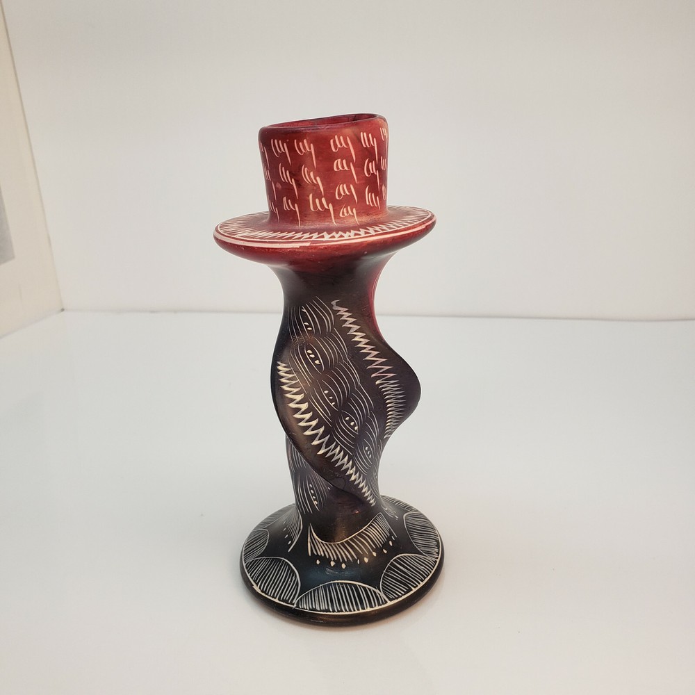 Carved Stone Candlestick Holder Twisted Signed Unique
