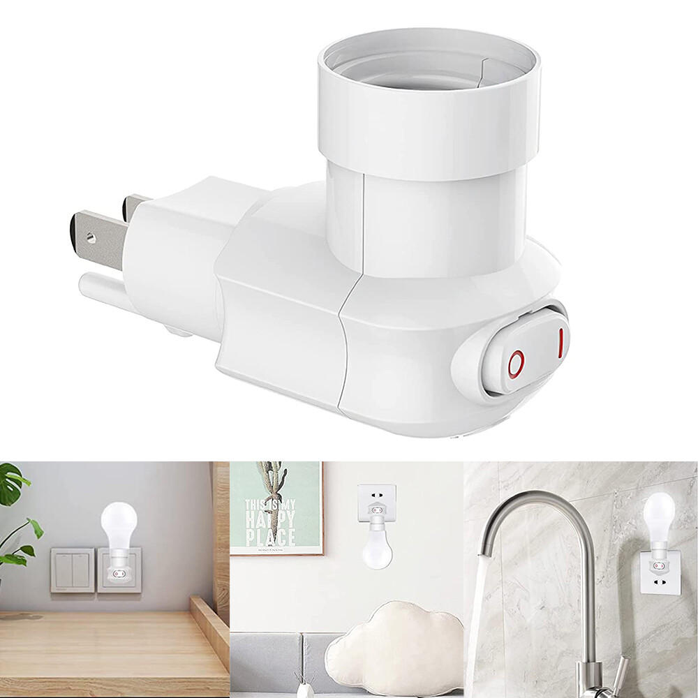 2 Pack Plug in Light Socket with On/Off Switch E27/E26 Outlet to Socket Adapter