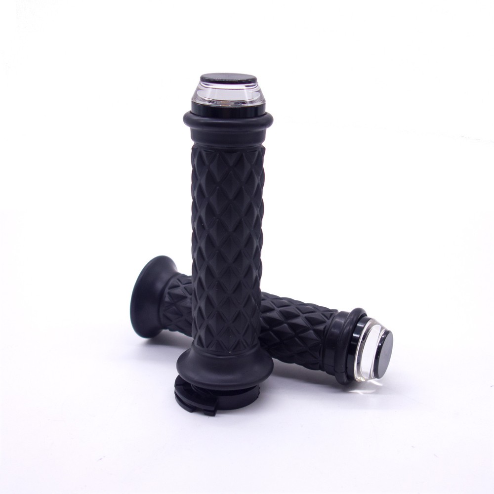 Motorcycle 7/8" 22mm Black Handlebar Hand Grip With LED Plug Strobe Side Light
