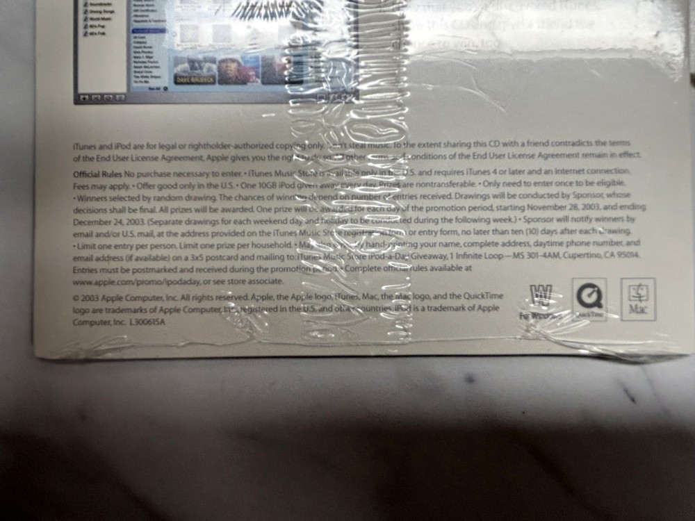 Original iTunes for Mac and Windows CD 2003 New