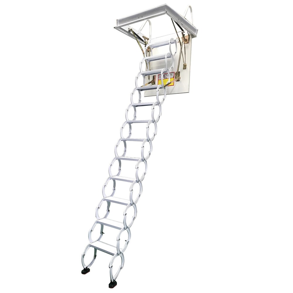 9.8ft Hidden Telescopic Folding Ladder White Attic Pull Down Ceiling stairs