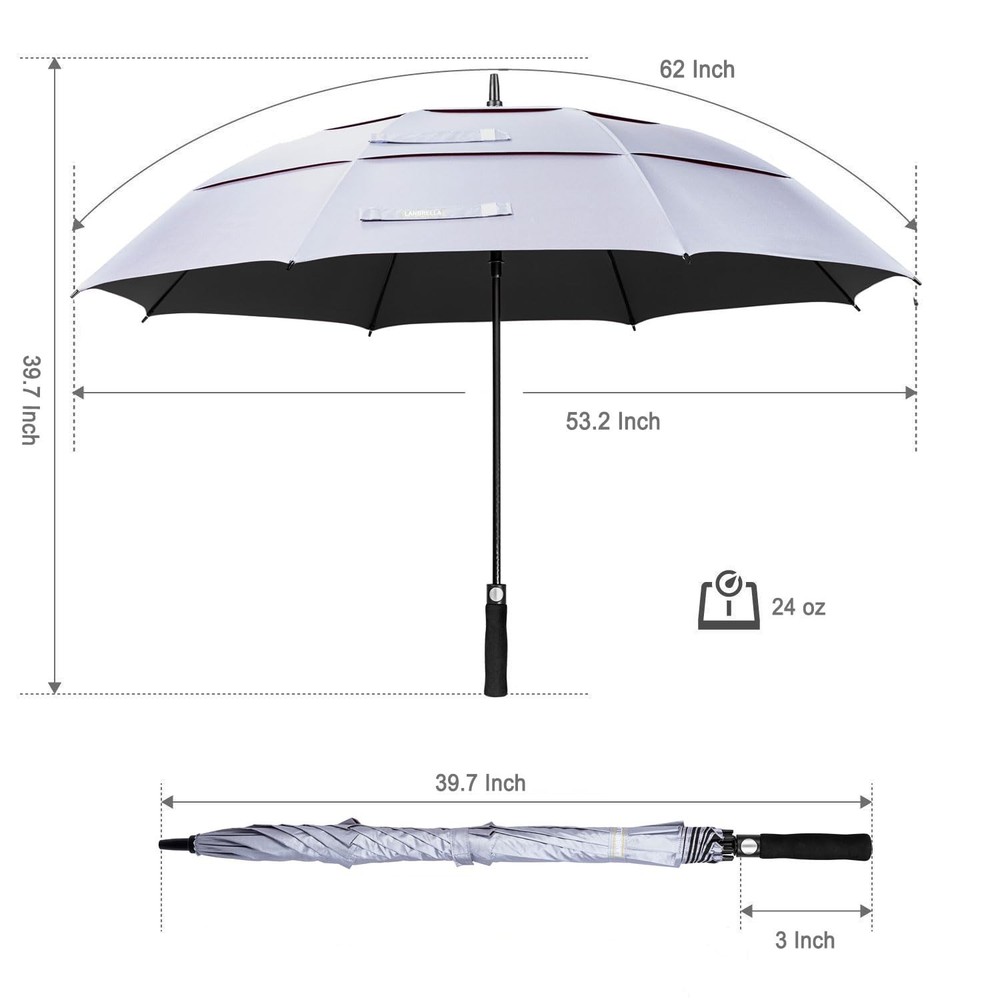 Golf Umbrella Windproof Stick Umbrella Triple-layer Inter-vented Canopy Vente...