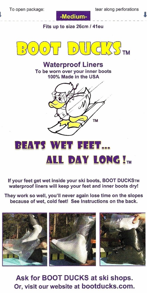 BOOT DUCKS are waterproof liners for ski boots. Got wet ski boots get BOOT DUCKS