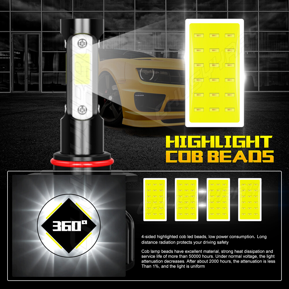 10000K 9012 HIR2 LED Headlight Bulbs Kit High Low Beam Super Bright Combo White