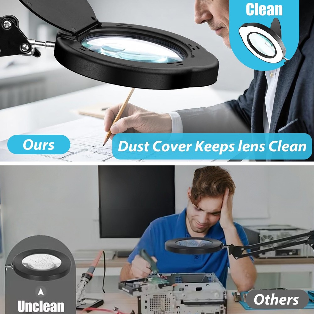 15X Magnifier Lamp with Protective Cover Adjustable LED Light for Precision Work