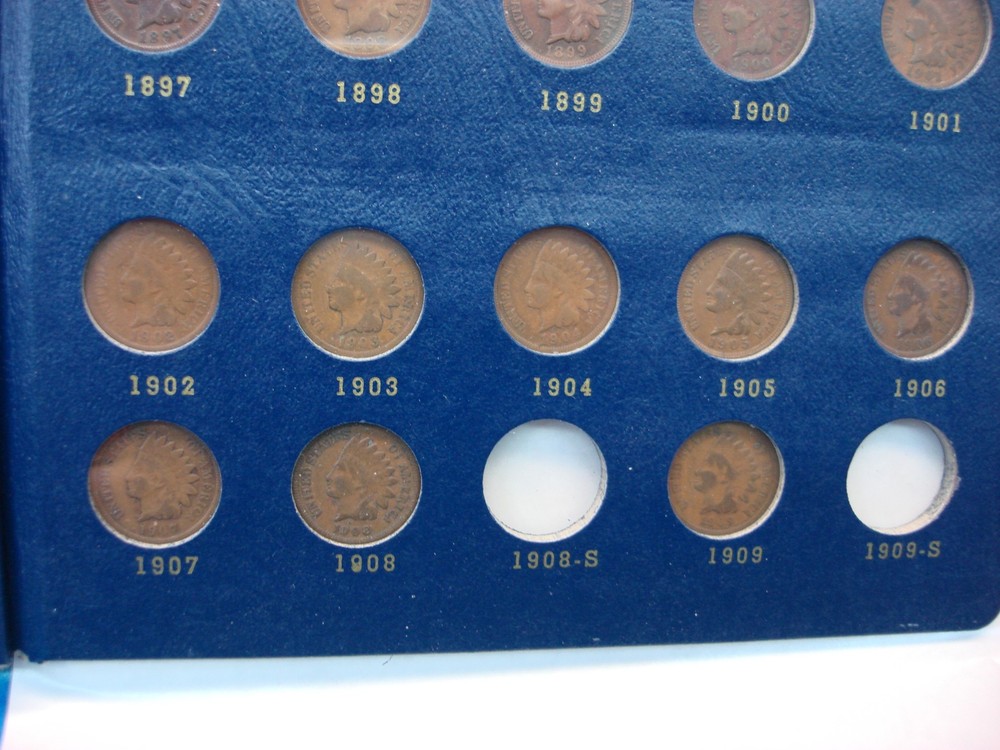 OLDTIME INDIAN CENT COLLECTION - 40 DIFF. COINS - 1857 - 1909