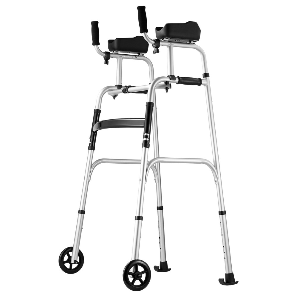 VEVOR 2 in 1 Folding Walker with Armrest Pads & 5" Solid Wheel Height Adjustable