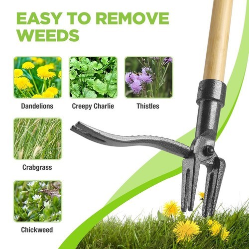 WORKPRO Weed Puller Tool with 44” Bamboo Handle Stand-Up Weeder for Dandelions