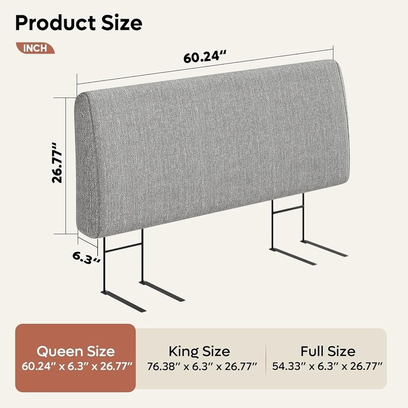 Height Adjustable Upholstered Headboard Comfortable Foam Easy Clean Installation
