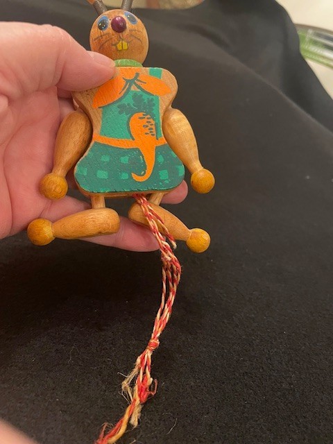 Vintage Jumping Jack Rabbit AUSTRIA Wooden Pull String Toy A-