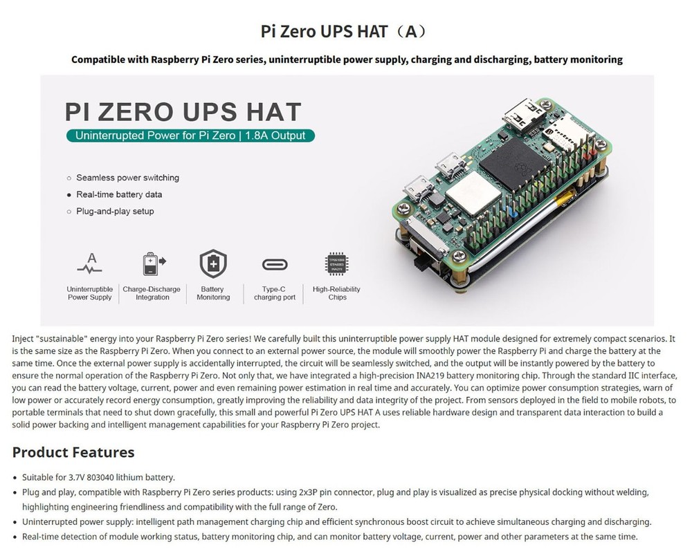 Pi Zero UPS HAT Module - Uninterruptible Power Supply & Battery Backup Board ...