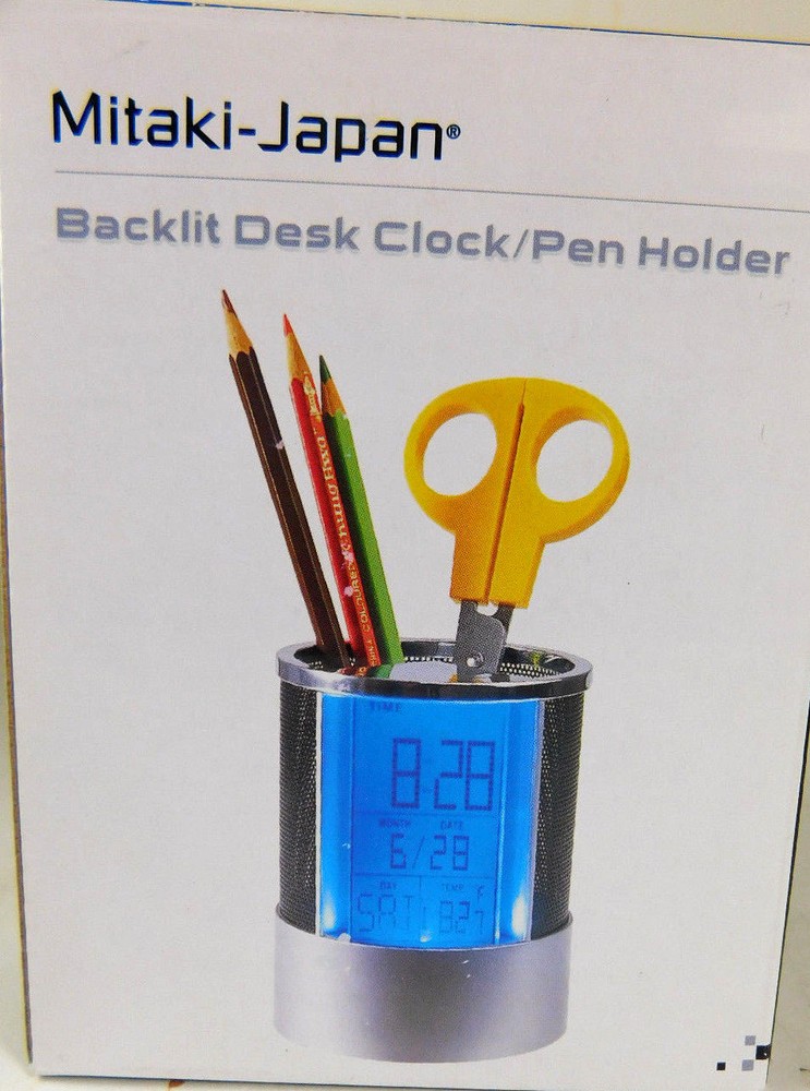Mitaki-Japan  Desk Pen Holder with Backlit Alarm Clock