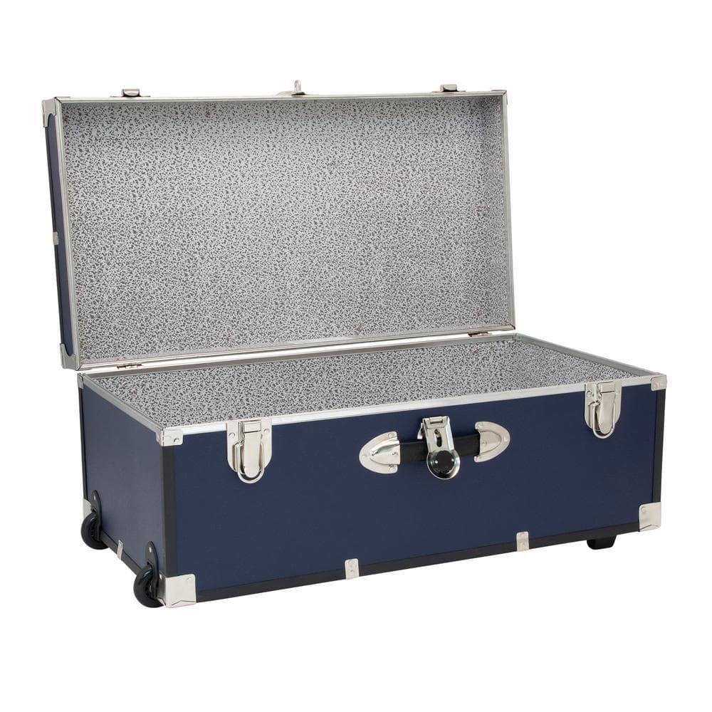 30 in. Trunk with Wheels and Lock High-Impact Binding Blue Dorm Storage Solution