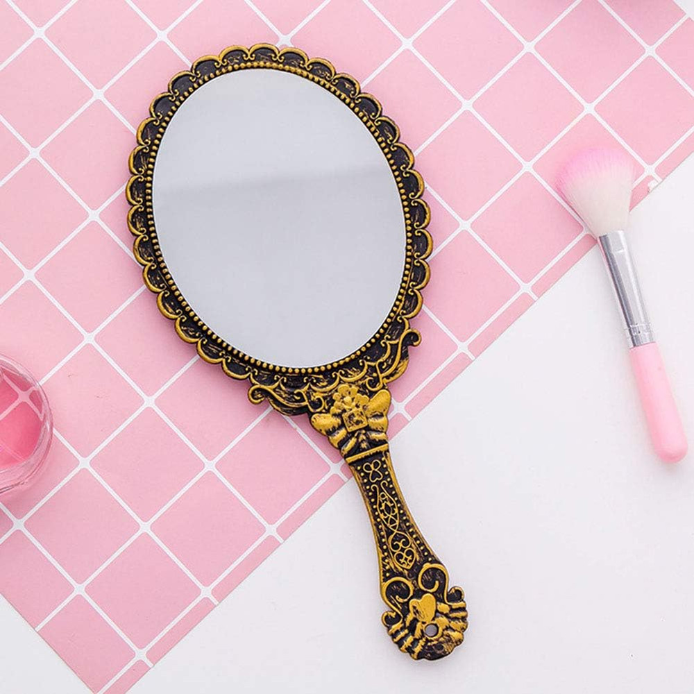 Vintage Handheld Mirror Small Hand Held Mirror with Handle Vanity Bronze