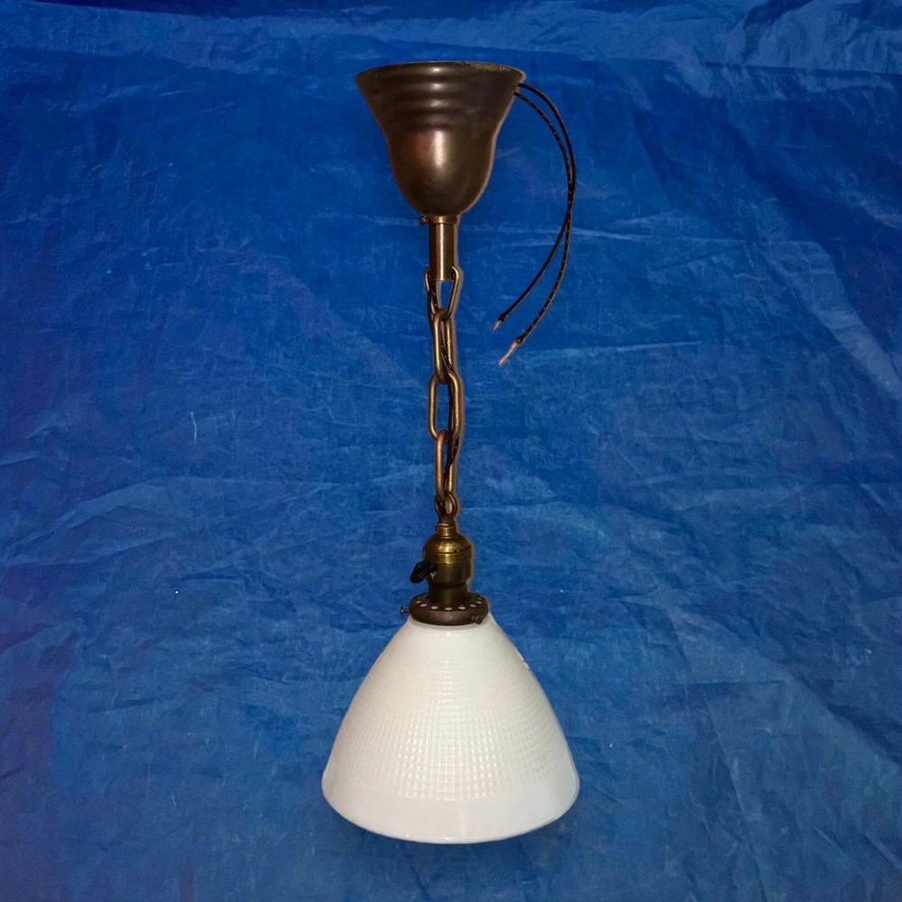 Single Wired Brass Pendant Light Fixture With Milk White Shade 43D