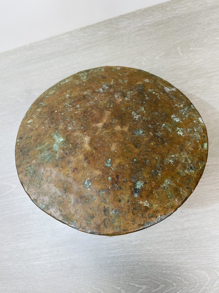 Antique Primitive Copper Brass Cauldron Hammered Pot 9” Diameter