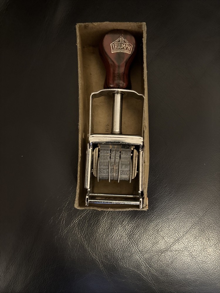 Vintage Triumph #121 Self Inker, In Box, Chrome, Wood Handle