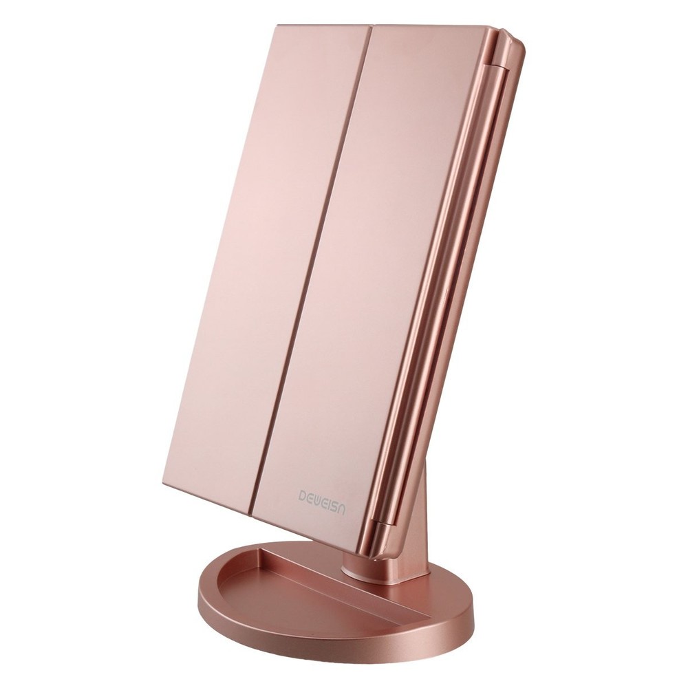 Tri-Fold Lighted Vanity Mirror, 21 LEDs, Touch Screen, 3X/2X/1X Magnification