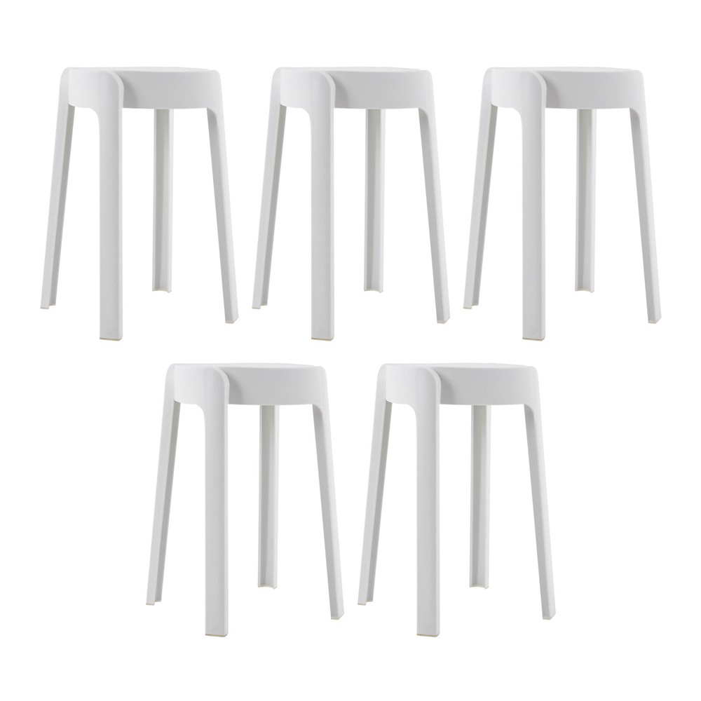 Plastic Stools 18'' Counter Height Kitchen Bar Chairs Set of 5 Stackable White