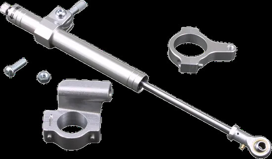 DS Satin Chrome Steering Damper Kit for Harley Softail Custom 86-99