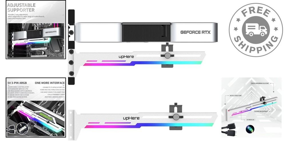 Adjustable ARGB GPU Support Brace - Prevent GPU Sag & Enhance Build Aesthetics