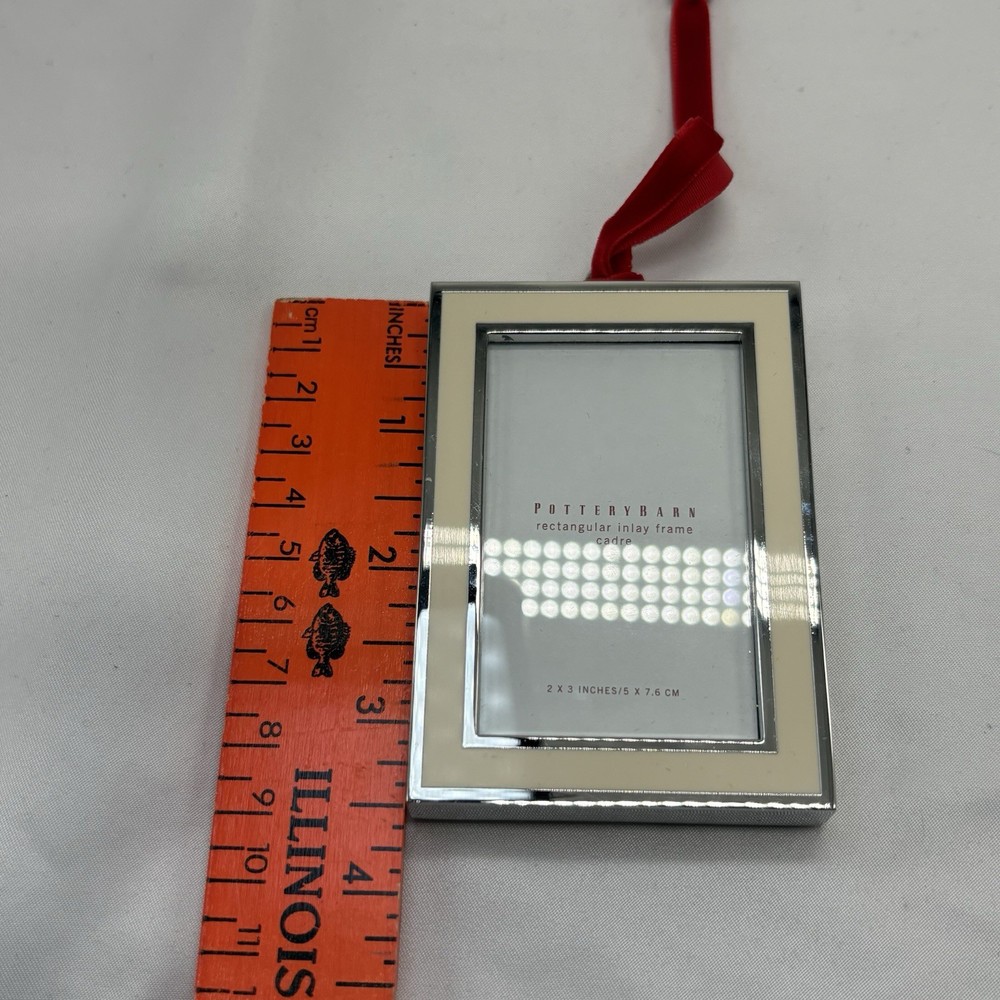 Pottery Barn Rectangular Inlay Mini Frame Silver Plated Red Ribbon 2x3