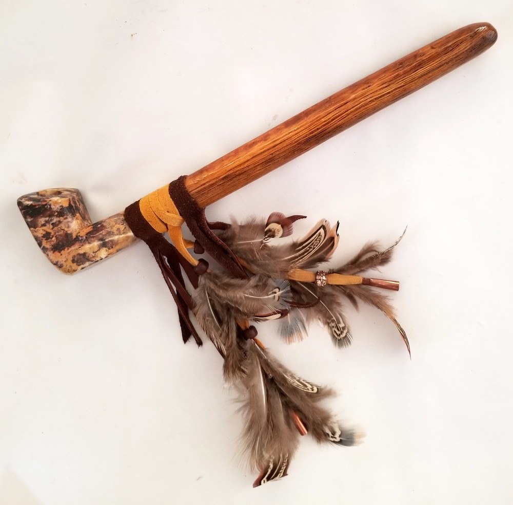 11" Marbled  SoapStone Peace Pipe Apache Made Chanupa Pipe