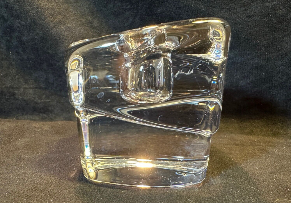 Orrefors Scandinavian Crystal Cube Candlestick Holder