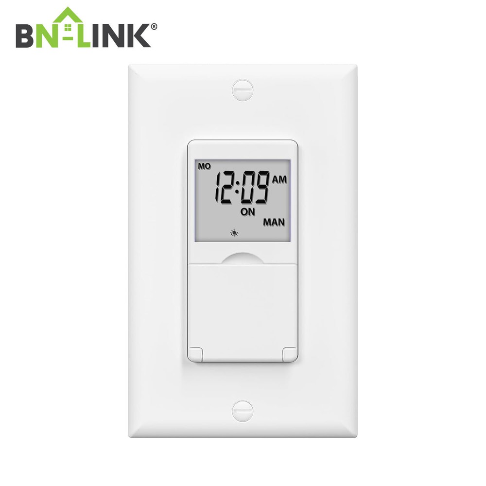 BN-LINK 7 Day Programmable In-Wall Timer Switch Digital For Fans, Lights, Motors
