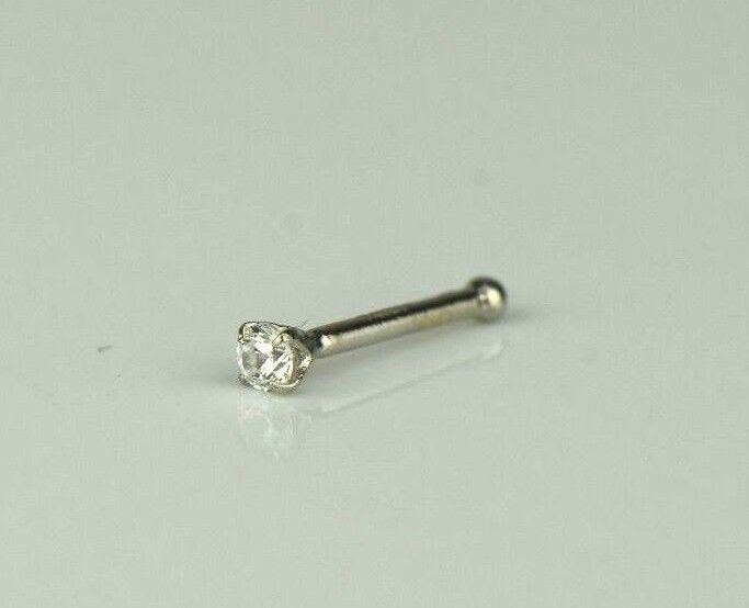 14k Yellow or White Gold CZ Round Nose Piercing Stud