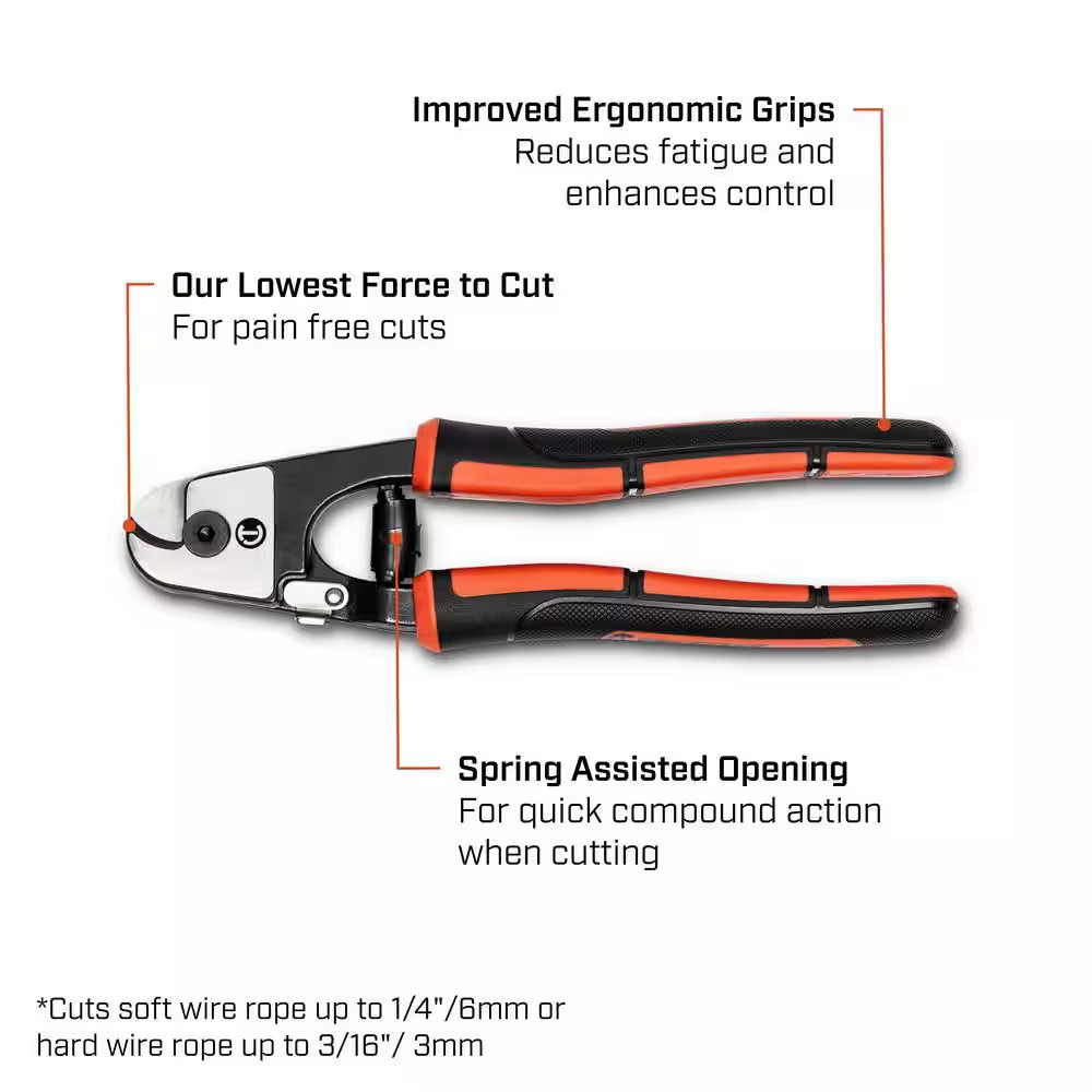 Crescent Wire Rope Cutter Cable Cutter Pocket Tool Spring Assisted 1/4 Inch