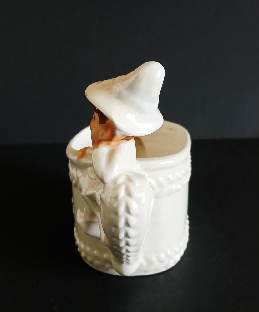 Vintage Lefton White Pearlescent Pixie Elf Watering Can Shaped Planter #1115