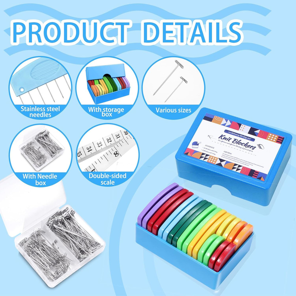 130 Pcs Knit Blockers and Combs for Blocking - Rainbow Knitting Blocking Combs P