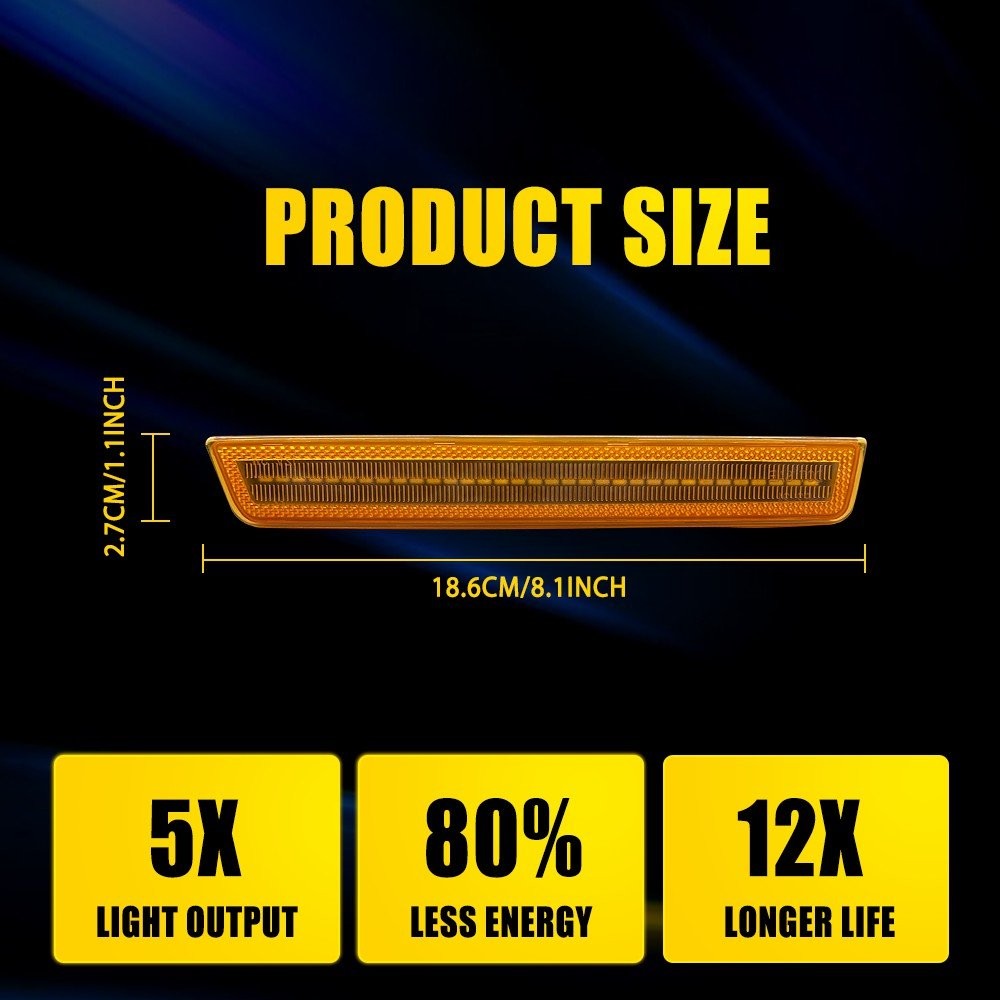 2PCS Amber For 2015-2022 Dodge Challenger Front Bumper Side Marker Signal Lights