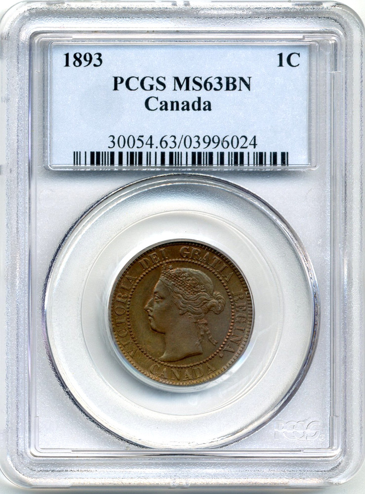 1893 Canada Large Cent - Choice Uncirculated, PCGS MS63 BN