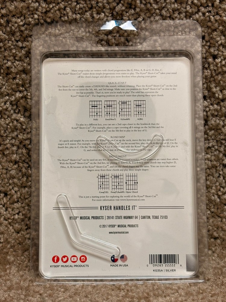 Kyser Short-Cut Partial Guitar Capo Silver