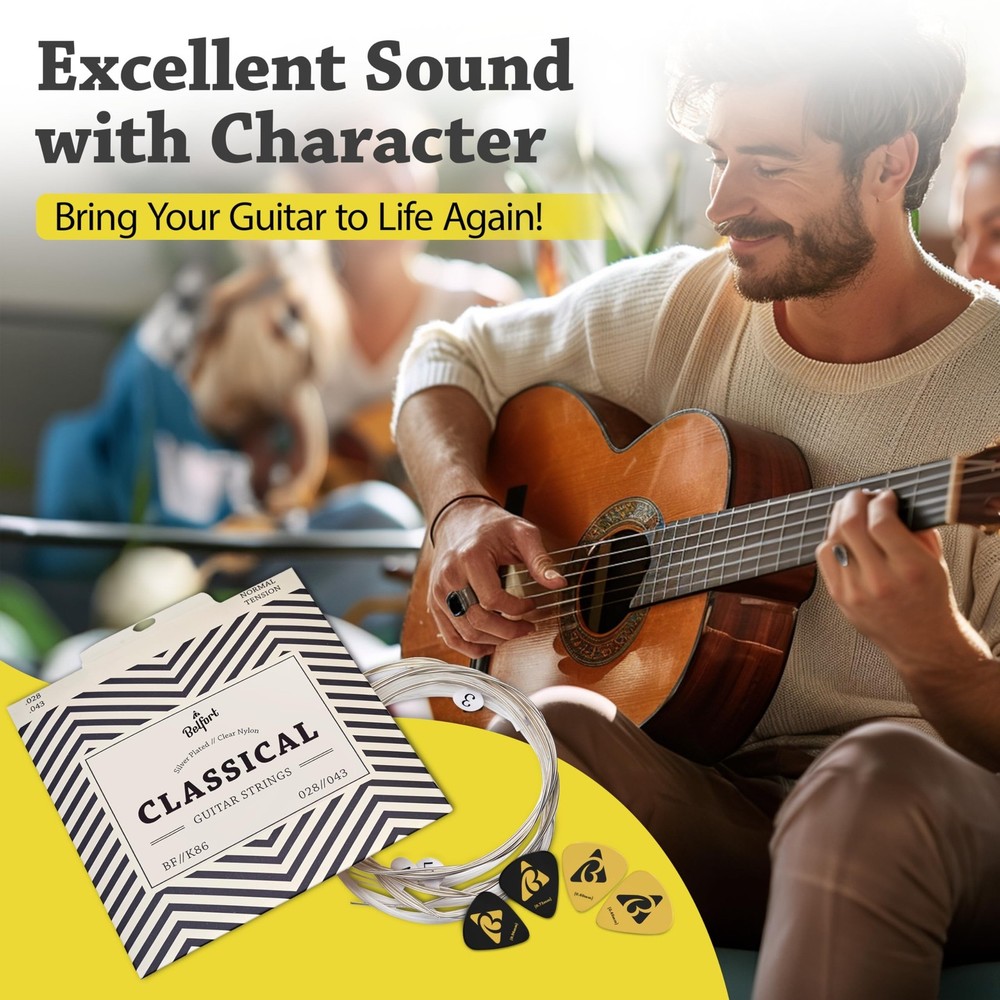 Belfort Classical Guitar Strings Nylon - Classical Nylon Strings Coated in Si...
