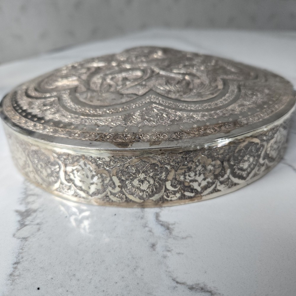 Large Beautiful Middle Eastern Silver Dome Top Round Box